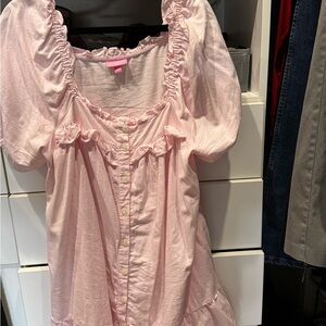 Pink Ruffled Button-Down Dress